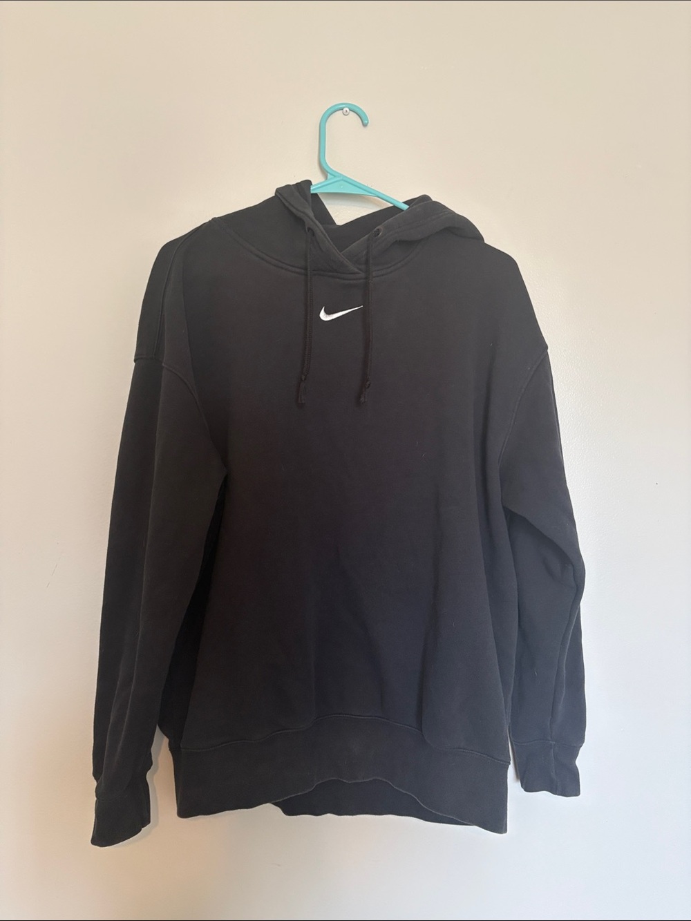 Nike womans Black Crewneck Hoodie with White Swoosh